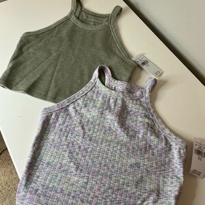 American Eagle Outfitters Green and Multicolor Ribbed Tank Crop Tops